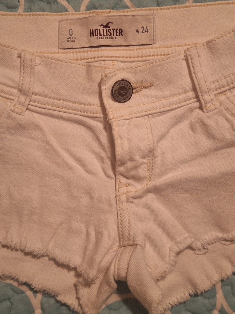 Hollister White Denim Frayed-Hem Jean Shorts